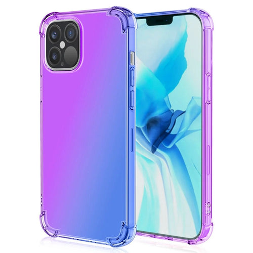 For iPhone 14 Pro 6.1 inch Gradient Design Drop Resistant TPU Soft Edge Bumper with Reinforced Corners Cellphone Cover - Purple / Blue - 1