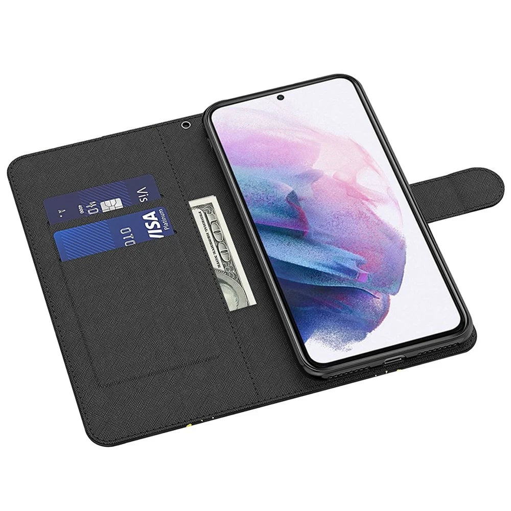 For Samsung Galaxy A22 4G (EU Version) / M32 (Global Version) 4G / M22 4G Anti-fall PU Leather Phone Stand Case 3D Pattern Printed Magnetic Closure Wallet Phone Cover with Strap - Golden Butterflies - 2