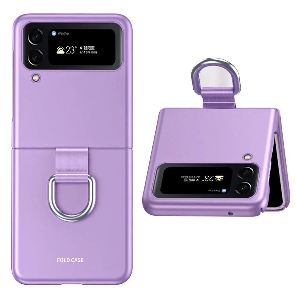 For Samsung Galaxy Z Flip4 5G Ribbon Metal Ring Holder Ultra-slim Anti-fingerprint Hard PC Cell Phone Case Cover - Purple - 1