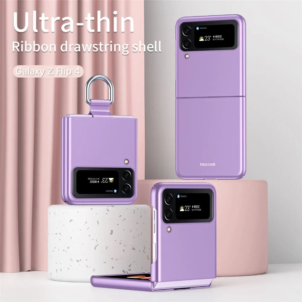 For Samsung Galaxy Z Flip4 5G Ribbon Metal Ring Holder Ultra-slim Anti-fingerprint Hard PC Cell Phone Case Cover - Purple - 2