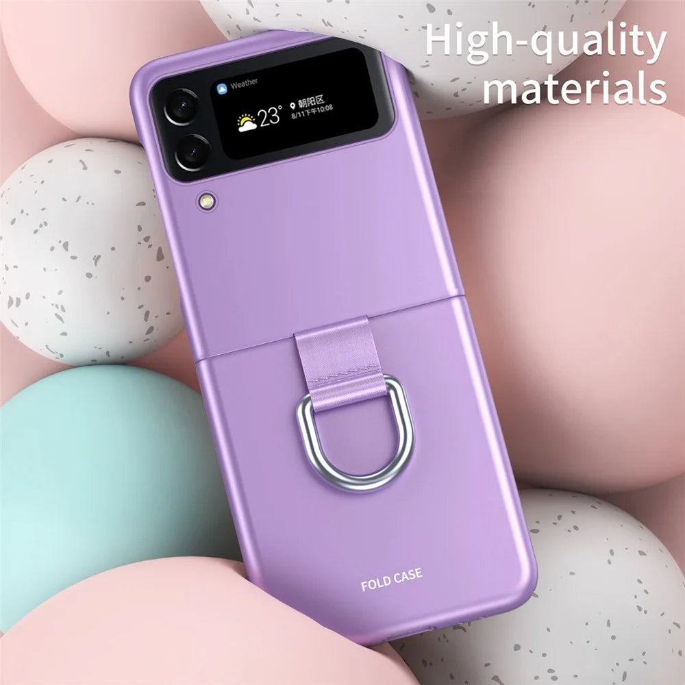 For Samsung Galaxy Z Flip4 5G Ribbon Metal Ring Holder Ultra-slim Anti-fingerprint Hard PC Cell Phone Case Cover - Purple - 3