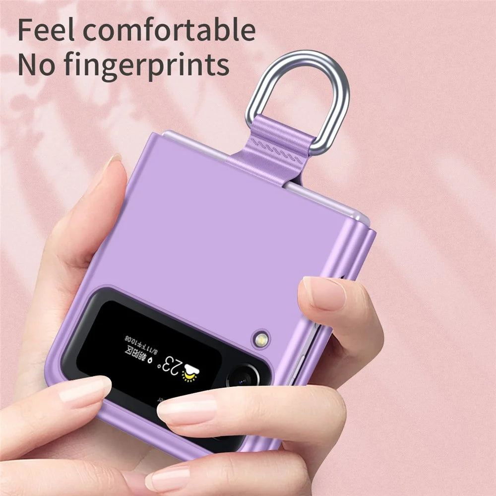 For Samsung Galaxy Z Flip4 5G Ribbon Metal Ring Holder Ultra-slim Anti-fingerprint Hard PC Cell Phone Case Cover - Purple - 4