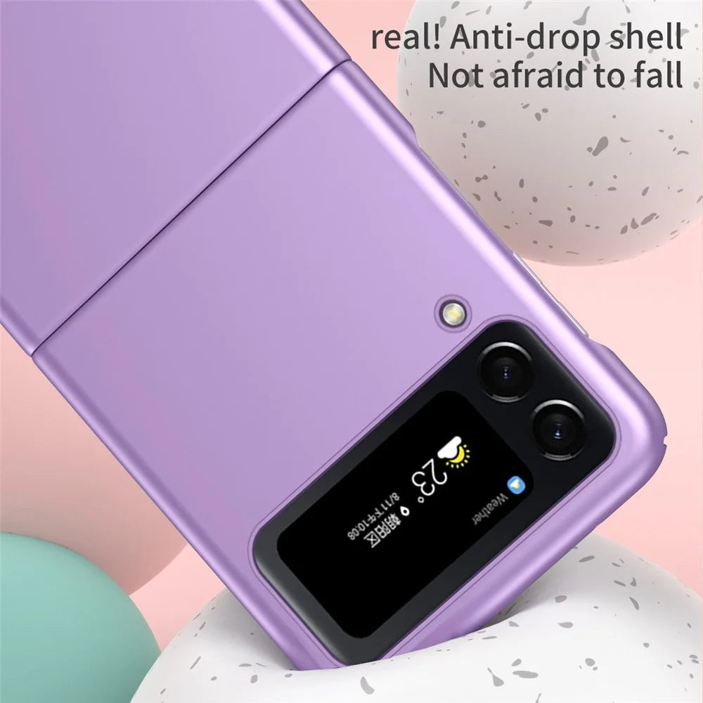 For Samsung Galaxy Z Flip4 5G Ribbon Metal Ring Holder Ultra-slim Anti-fingerprint Hard PC Cell Phone Case Cover - Purple - 5