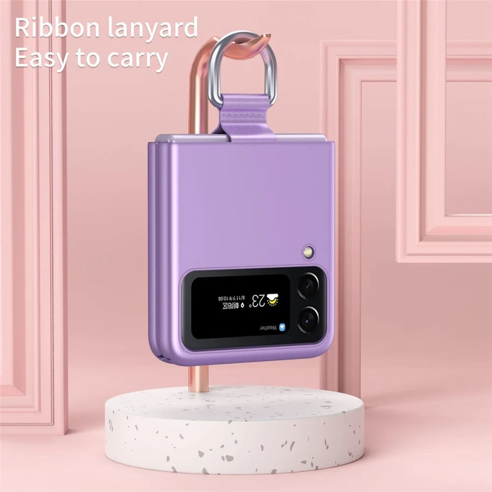 For Samsung Galaxy Z Flip4 5G Ribbon Metal Ring Holder Ultra-slim Anti-fingerprint Hard PC Cell Phone Case Cover - Purple - 6