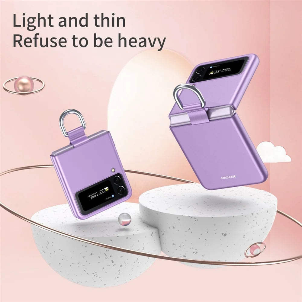 For Samsung Galaxy Z Flip4 5G Ribbon Metal Ring Holder Ultra-slim Anti-fingerprint Hard PC Cell Phone Case Cover - Purple - 7