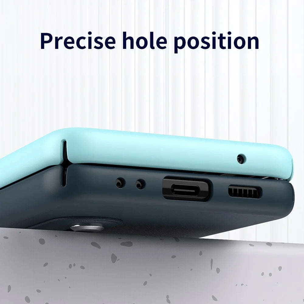 For Samsung Galaxy Z Flip4 5G PU Leather Coated PC Phone Case Wrist Band Kickstand Design Contrast Color Cover - Baby Blue / Pink - 4