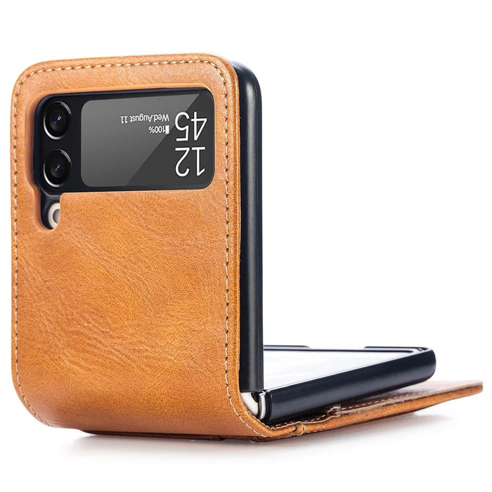For Samsung Galaxy Z Flip4 5G Portable Wallet Phone Case PU Leather Coated Hard PC Cover Folding Phone Shell - Brown - 2