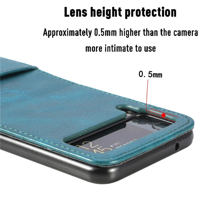 For Samsung Galaxy Z Flip4 5G Portable Wallet Phone Case PU Leather Coated Hard PC Cover Folding Phone Shell - Brown - 6