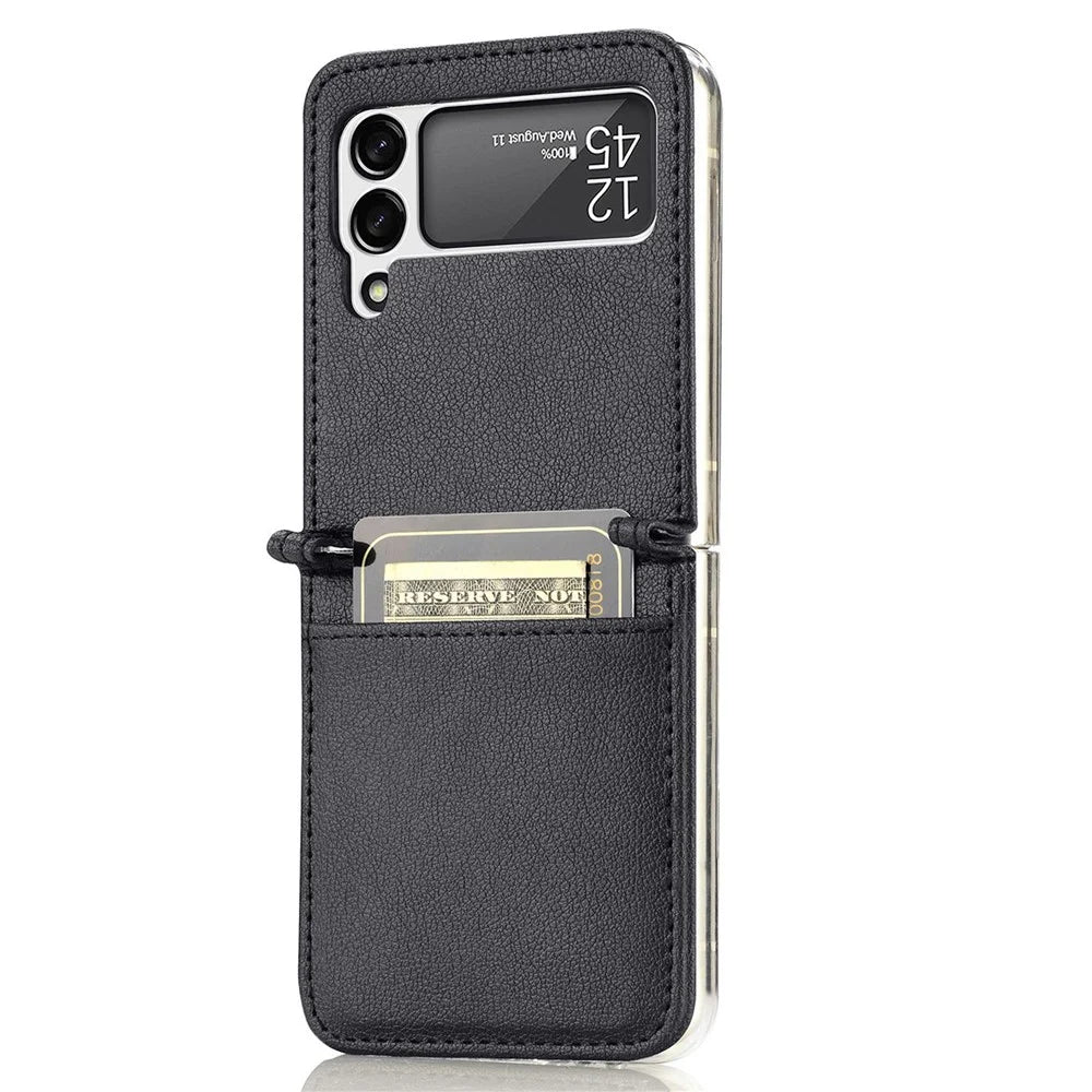 For Samsung Galaxy Z Flip4 5G Card Slot Design Ultra Thin Litchi Texture PU Leather Coating PC Protective Cover - Black - 2