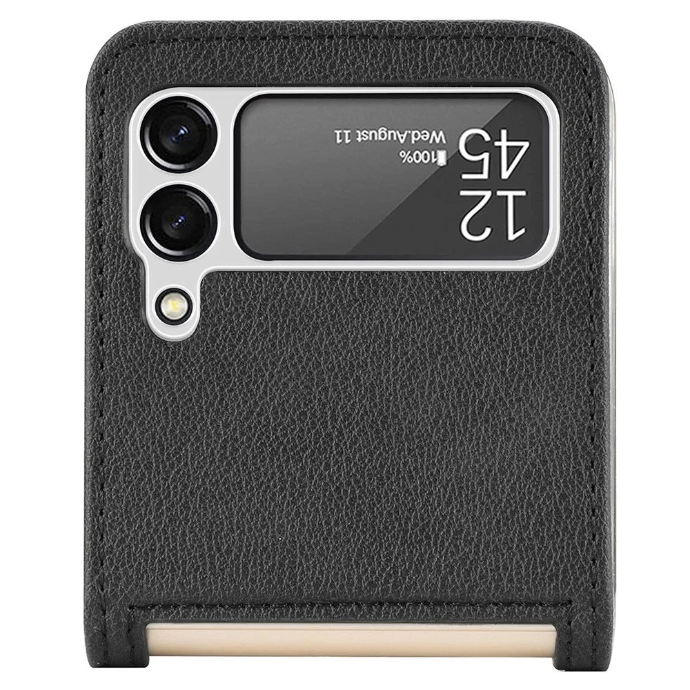 For Samsung Galaxy Z Flip4 5G Card Slot Design Ultra Thin Litchi Texture PU Leather Coating PC Protective Cover - Black - 3