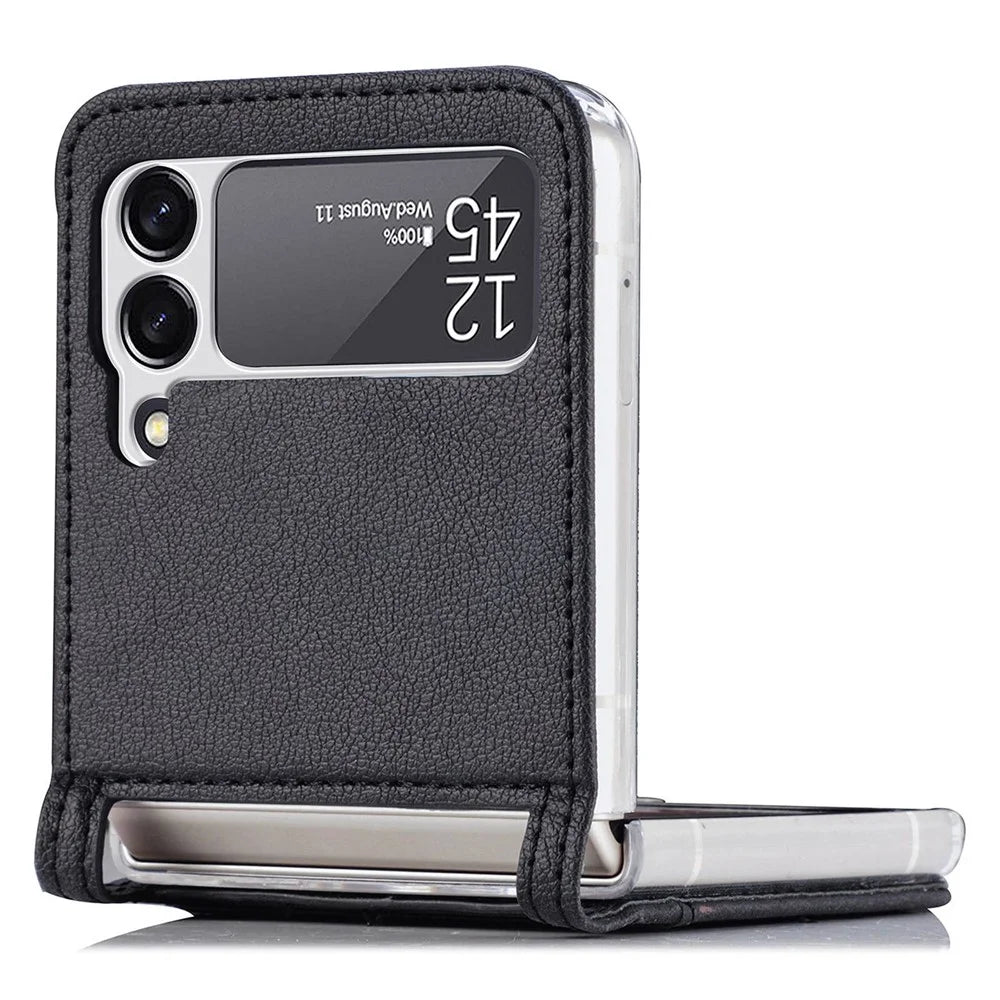 For Samsung Galaxy Z Flip4 5G Card Slot Design Ultra Thin Litchi Texture PU Leather Coating PC Protective Cover - Black - 4