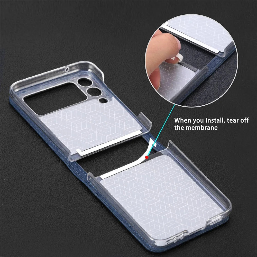 For Samsung Galaxy Z Flip4 5G Card Slot Design Ultra Thin Litchi Texture PU Leather Coating PC Protective Cover - Black - 6