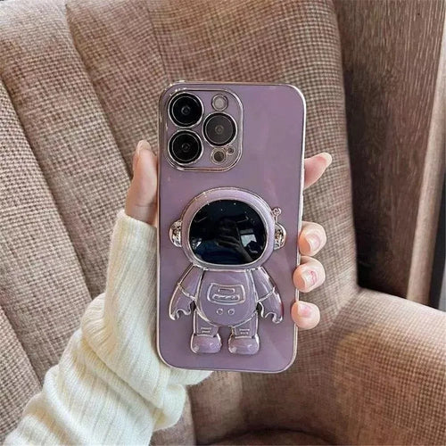 For iPhone 13 Pro Max 6.7 inch Astronaut Kickstand TPU Phone Case Electroplating Anti-scratch Protective Cover - Purple - 1