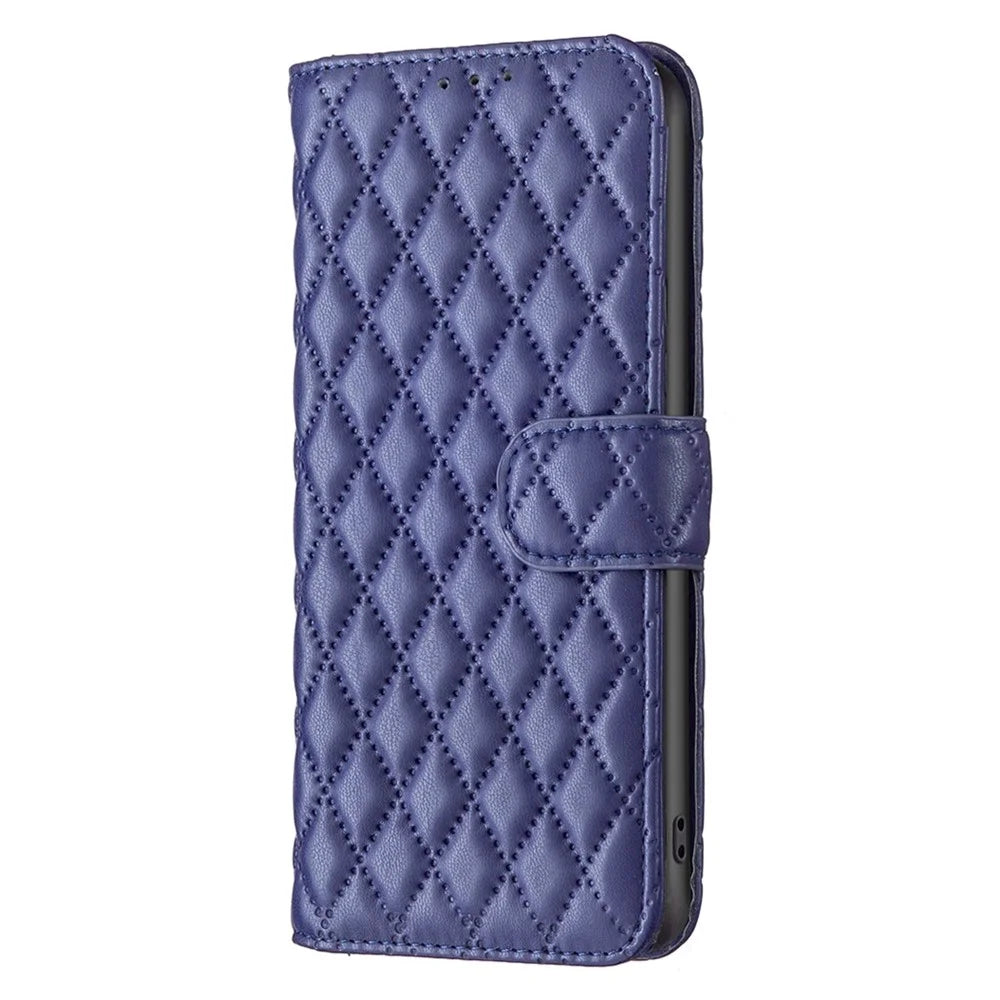 BINFEN COLOR For Samsung Galaxy S20 FE 4G / FE 5G / S20 Lite / S20 FE 2022 BF Style-14 Imprinted Rhombus Pattern PU Leather Wallet Cover Book Style Matte Phone Stand Case - Blue - 6