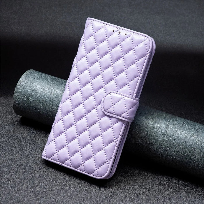 BINFEN COLOR For iPhone XS Max 6.5 inch Wallet Cover, BF Style-14 Imprinted Rhombus Pattern Overall Coverage Stand Matte PU Leather Case - Purple - 4