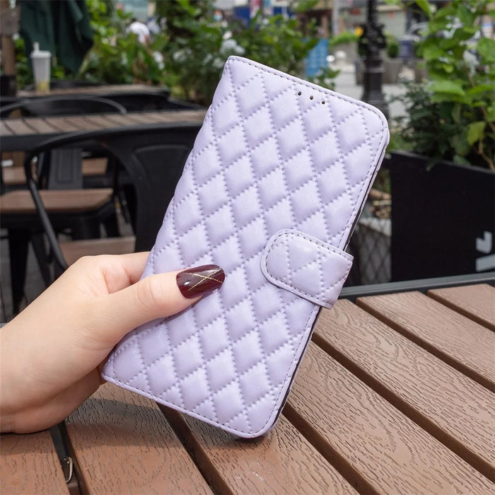 BINFEN COLOR For iPhone XS Max 6.5 inch Wallet Cover, BF Style-14 Imprinted Rhombus Pattern Overall Coverage Stand Matte PU Leather Case - Purple - 5