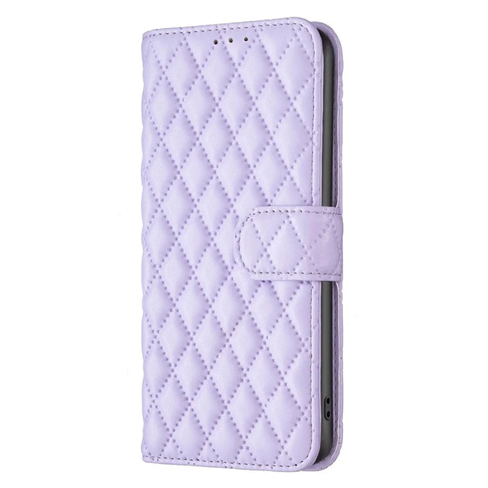BINFEN COLOR For iPhone XS Max 6.5 inch Wallet Cover, BF Style-14 Imprinted Rhombus Pattern Overall Coverage Stand Matte PU Leather Case - Purple - 6