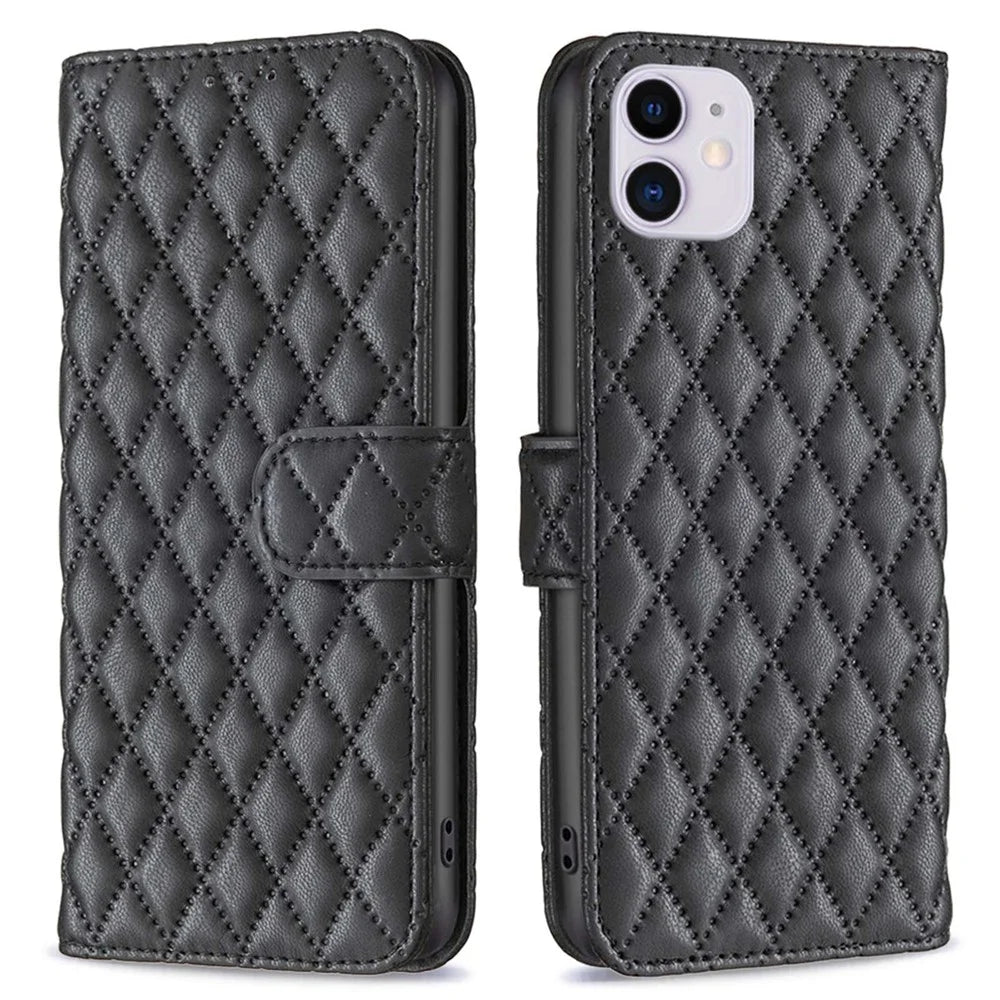 BINFEN COLOR BF Style-14 for iPhone 11 6.1 inch Anti-drop Phone Cover Adjustable Stand Matte Leather Wallet Case with Magnetic Clasp - Black - 1