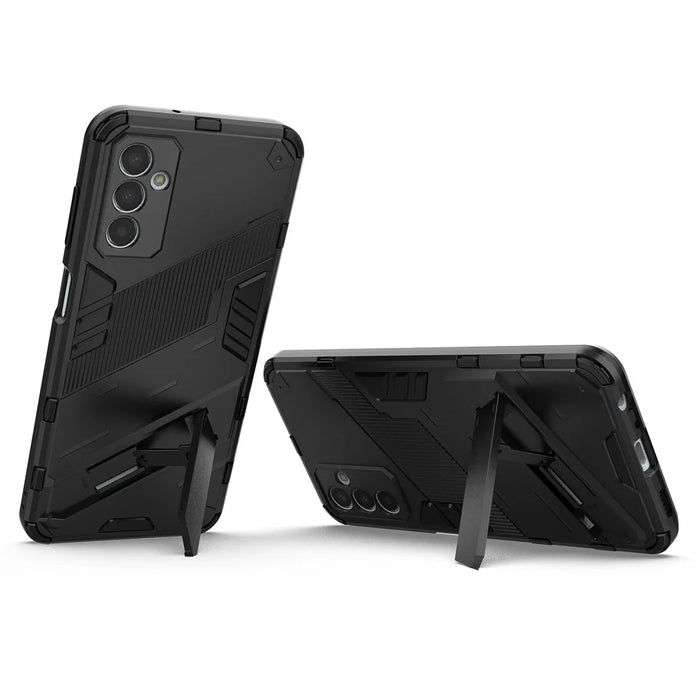 For Samsung Galaxy M13 4G Kickstand Protective Phone Case Drop-proof Hard PC Soft TPU Hybrid Cover - Black - 2