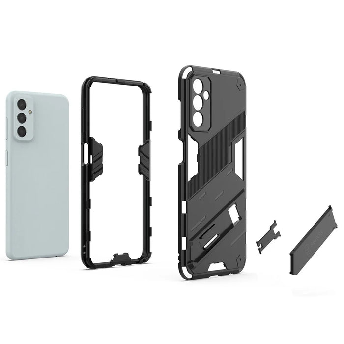 For Samsung Galaxy M13 4G Kickstand Protective Phone Case Drop-proof Hard PC Soft TPU Hybrid Cover - Black - 3