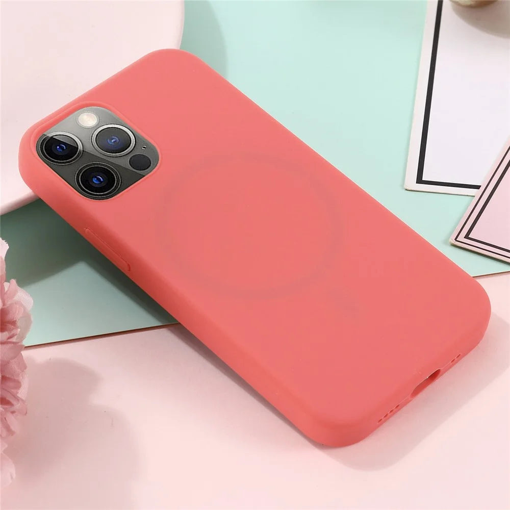 For iPhone 14 Pro Max 6.7 inch Compatible with MagSafe Wireless Charging Phone Case Ultra Slim Anti-fall Mobile Phone Silicone Cover - Hot Pink - 5
