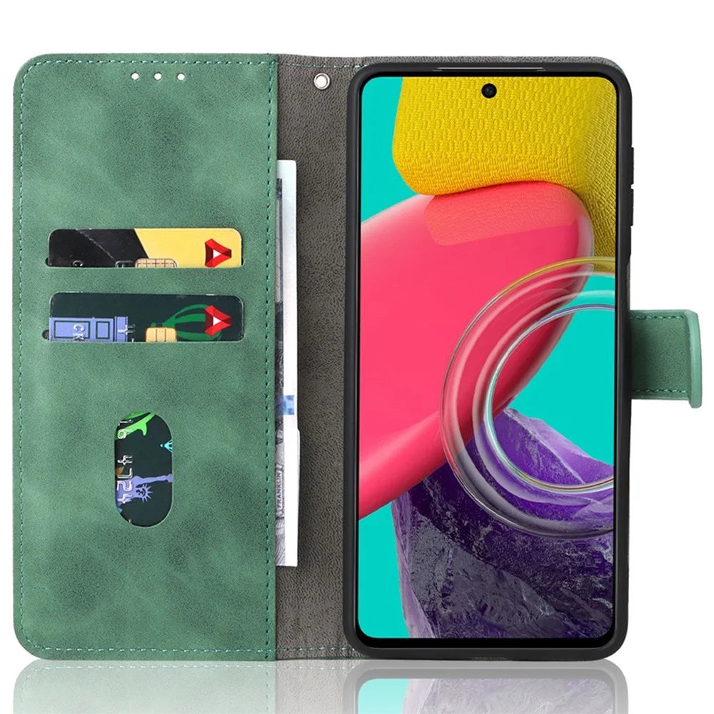 For Samsung Galaxy M53 5G Drop Proof Folio Flip Stand Wallet PU Leather Case Skin-Touch Feeling Protective Cover - Green - 2