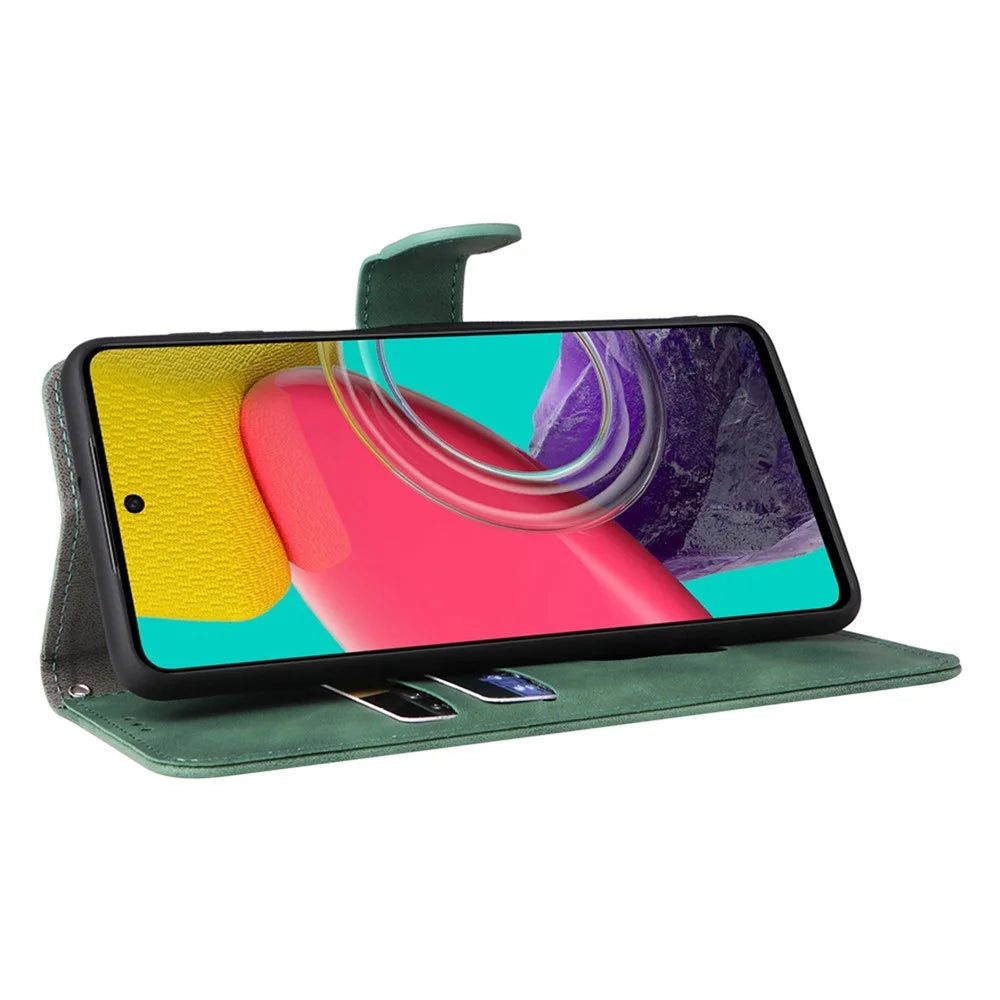 For Samsung Galaxy M53 5G Drop Proof Folio Flip Stand Wallet PU Leather Case Skin-Touch Feeling Protective Cover - Green - 3