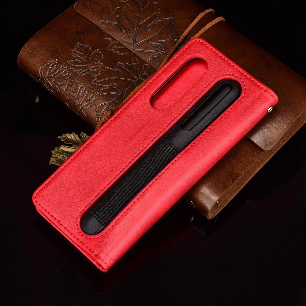 For Samsung Galaxy Z Fold4 5G Phone Case Retro Textured Shockproof Cover Leather Phone Case with Pen Slot - Red - 3