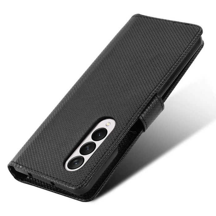 For Samsung Galaxy Z Fold4 5G Wallet Phone Case Diamond Texture Stand PU Leather Protective Folio Flip Cover - Black - 4