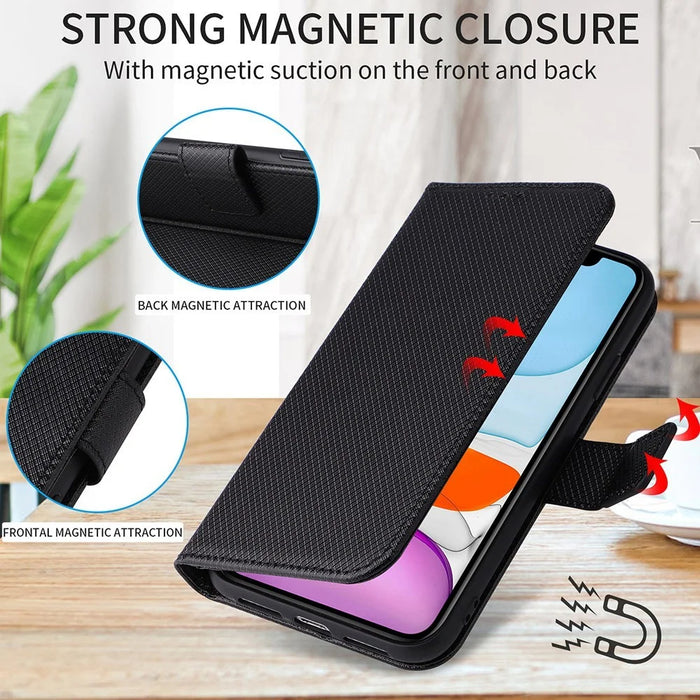 For Samsung Galaxy Z Fold4 5G Wallet Phone Case Diamond Texture Stand PU Leather Protective Folio Flip Cover - Black - 7