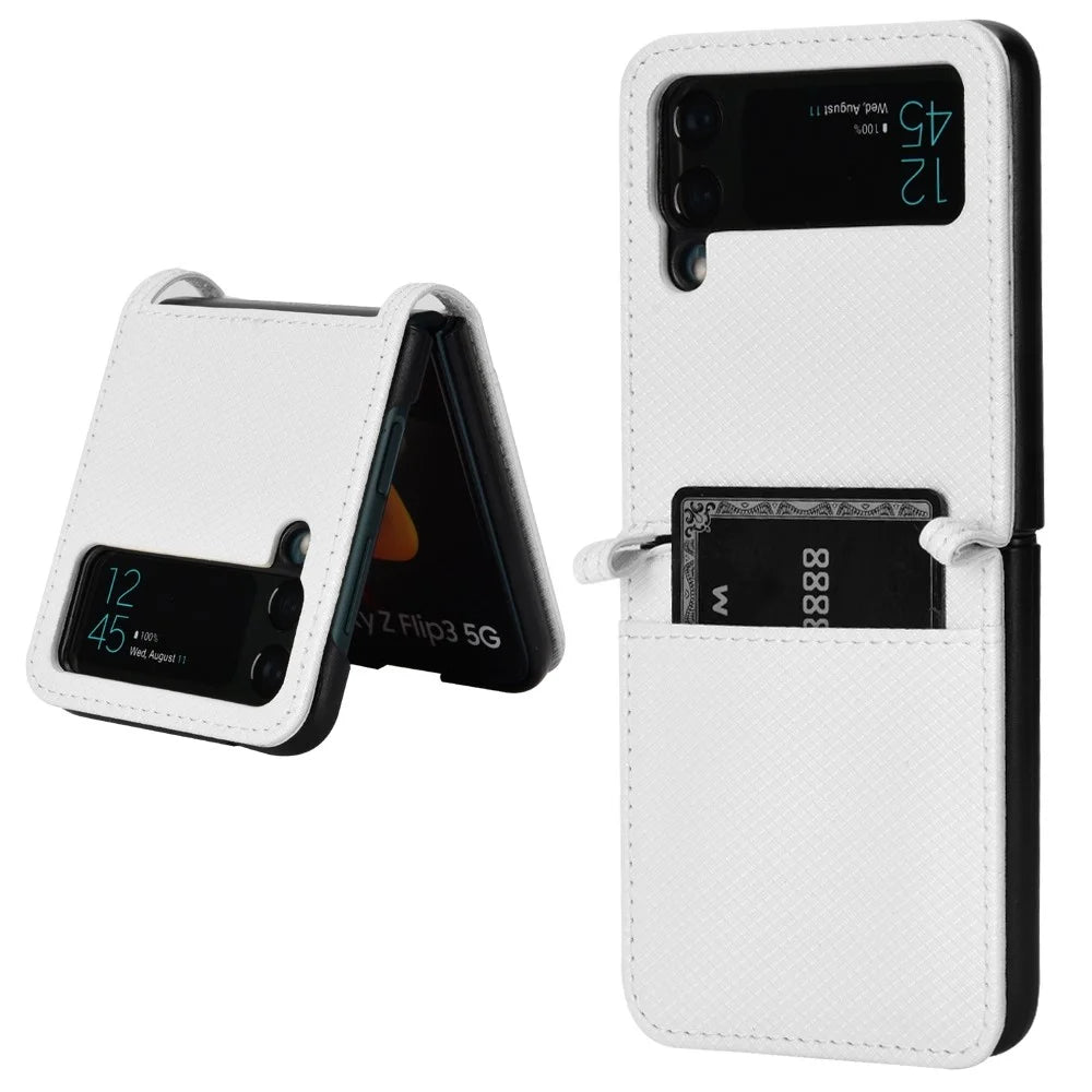 For Samsung Galaxy Z Flip4 5G Shockproof Phone Case Diamond Texture PU Leather + TPU Cover with Stand - White - 1
