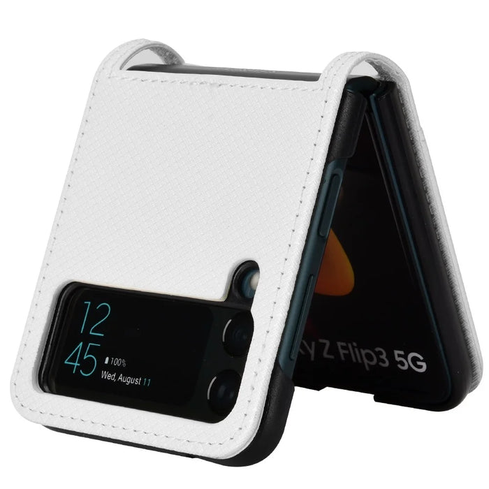 For Samsung Galaxy Z Flip4 5G Shockproof Phone Case Diamond Texture PU Leather + TPU Cover with Stand - White - 2