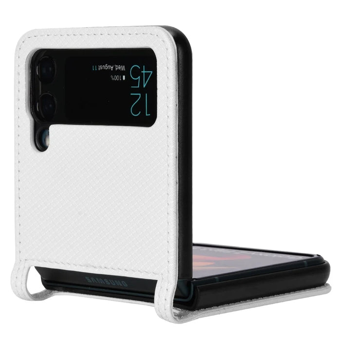 For Samsung Galaxy Z Flip4 5G Shockproof Phone Case Diamond Texture PU Leather + TPU Cover with Stand - White - 3