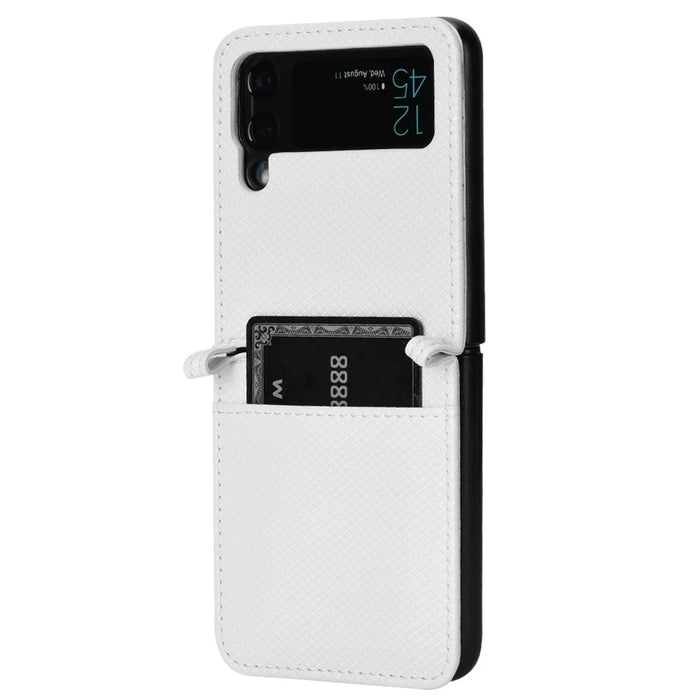 For Samsung Galaxy Z Flip4 5G Shockproof Phone Case Diamond Texture PU Leather + TPU Cover with Stand - White - 4