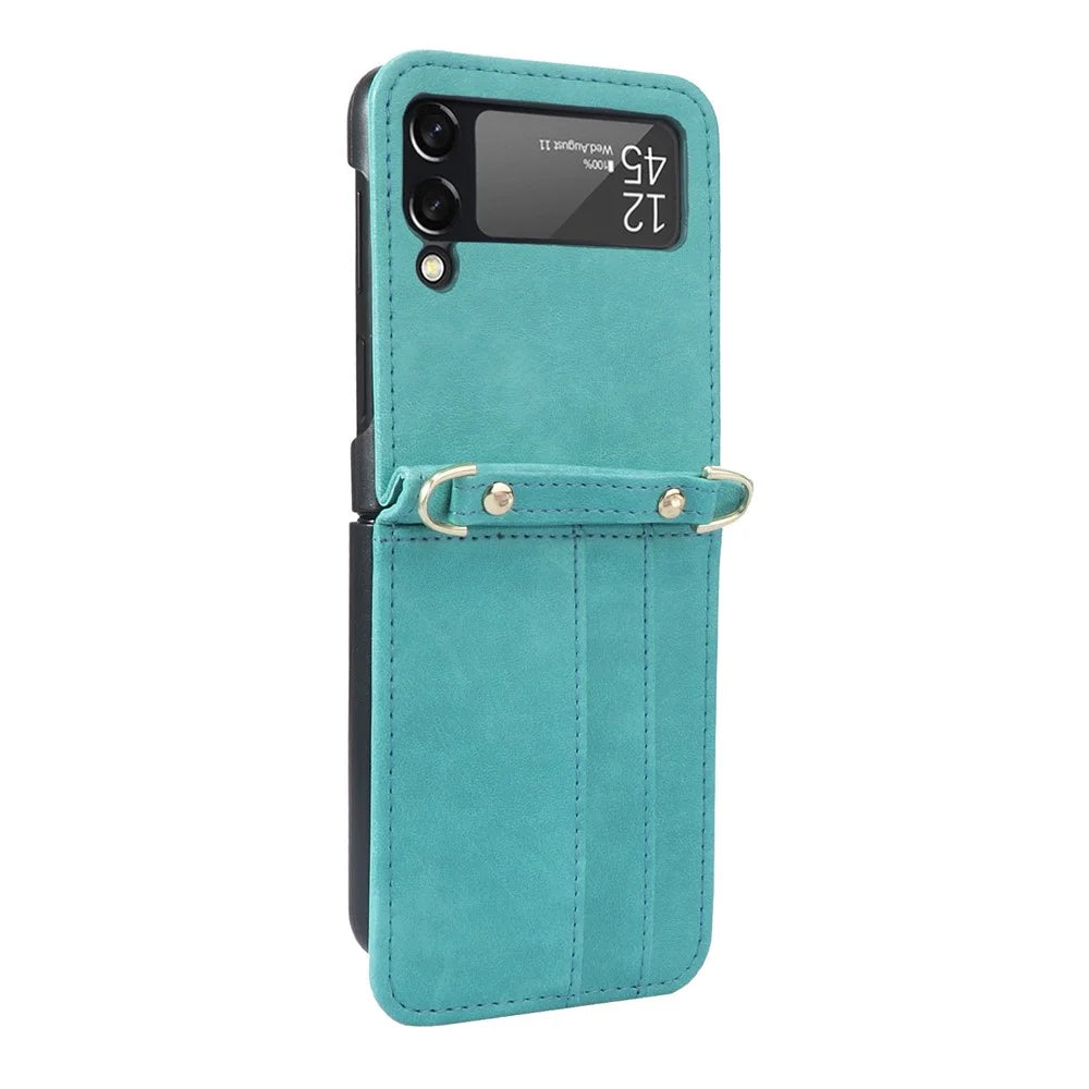 For Samsung Galaxy Z Flip4 5G Phone Cover with One-piece Design Anti-scratch PU Leather + PC Mobile Phone Case with Long Lanyard Card Holder - Green - 5