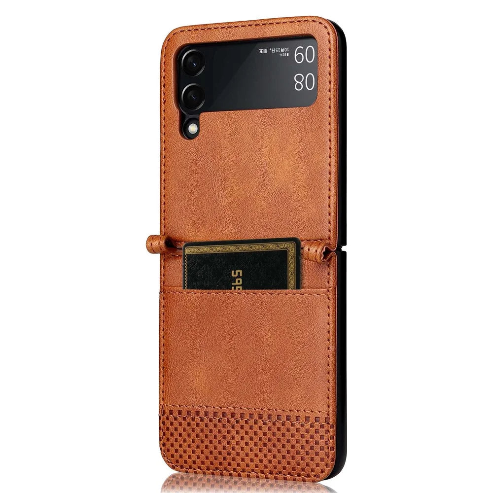 For Samsung Galaxy Z Flip4 5G Anti-fall Phone Cover Vintage Texture One-Piece Design PU Leather Coated PC Phone Case Shell with Card Slot - Brown - 2
