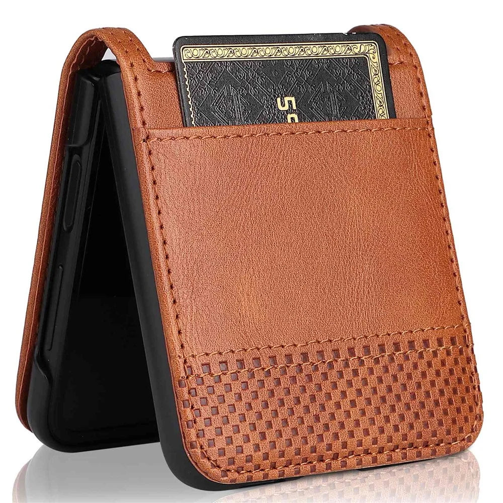 For Samsung Galaxy Z Flip4 5G Anti-fall Phone Cover Vintage Texture One-Piece Design PU Leather Coated PC Phone Case Shell with Card Slot - Brown - 3
