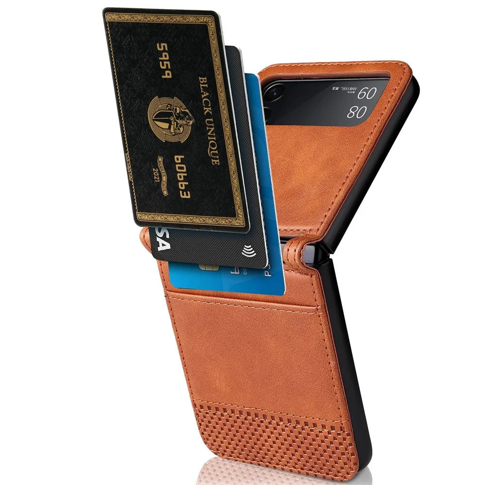 For Samsung Galaxy Z Flip4 5G Anti-fall Phone Cover Vintage Texture One-Piece Design PU Leather Coated PC Phone Case Shell with Card Slot - Brown - 5