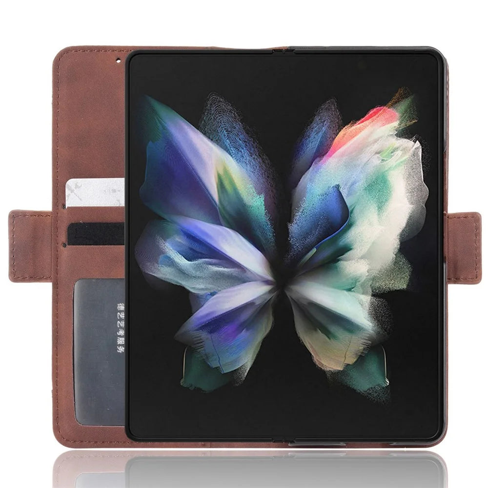 For Samsung Galaxy Z Fold4 5G Well-Protected Anti-Fall Pen Slot Phone Case PU Leather + TPU Phone Cover Multiple Card Slot Wallet Stand Design - Brown - 2