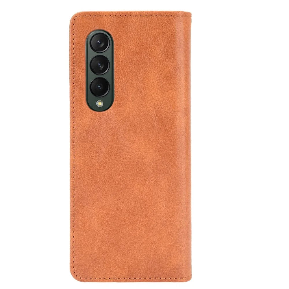 For Samsung Galaxy Z Fold4 5G Shockproof Retro Texture Phone Flip Leather Case Wallet Stand Magnetic Auto Closure Wear-resistant Phone Cover - Brown - 6