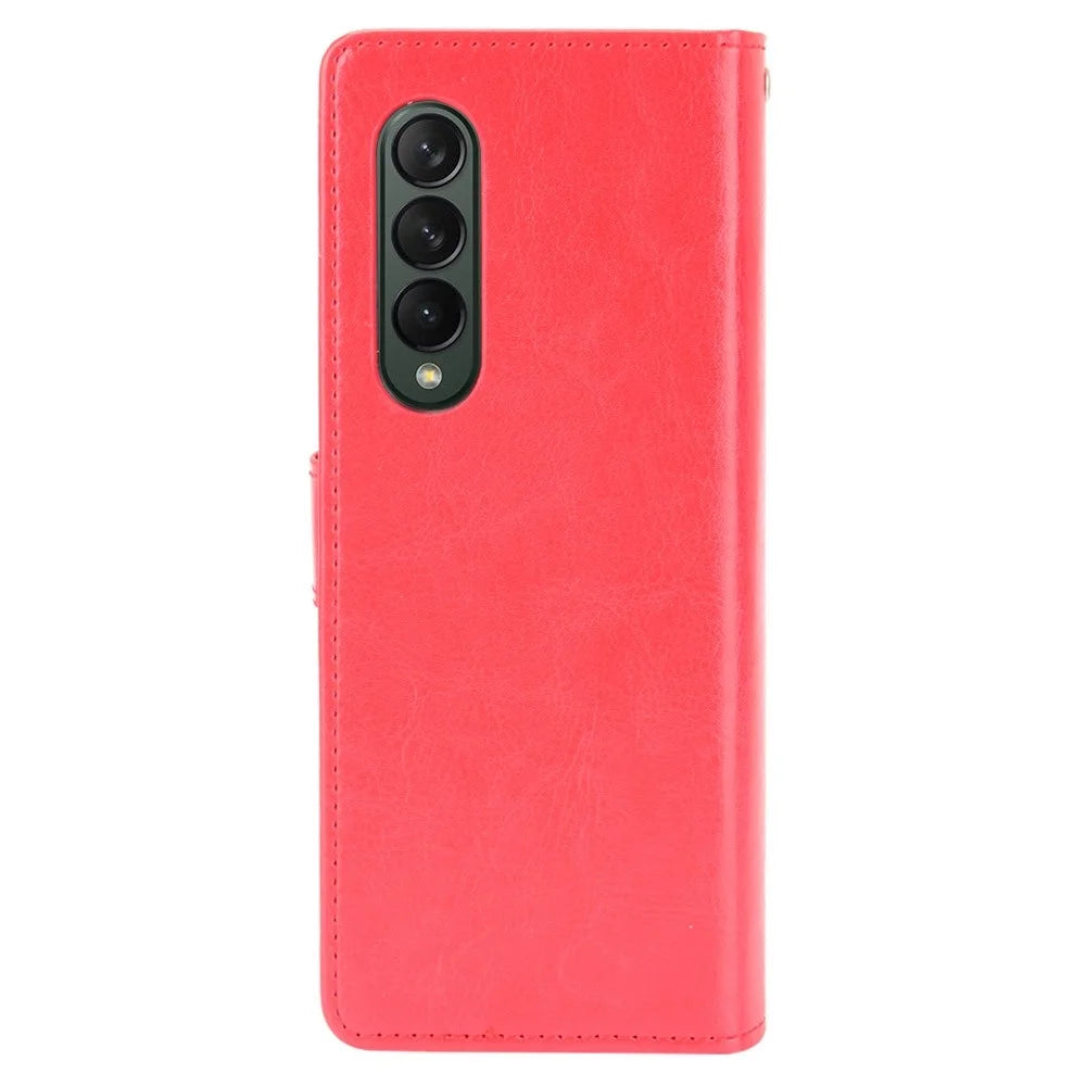 PU Leather Phone Case for Samsung Galaxy Z Fold4 5G, Crazy Horse Texture Folio Flip Cover with Stand / Card Slot - Red - 5