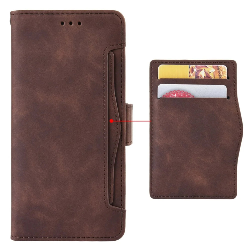 Multiple Card Slots Phone Case for Samsung Galaxy Z Fold4 5G, PU Leather Folio Flip Cover with Wallet / Stand - Brown - 3