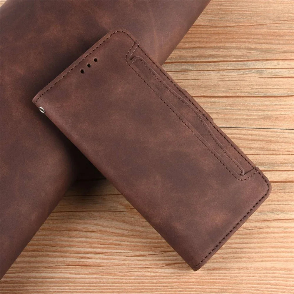 Multiple Card Slots Phone Case for Samsung Galaxy Z Fold4 5G, PU Leather Folio Flip Cover with Wallet / Stand - Brown - 4