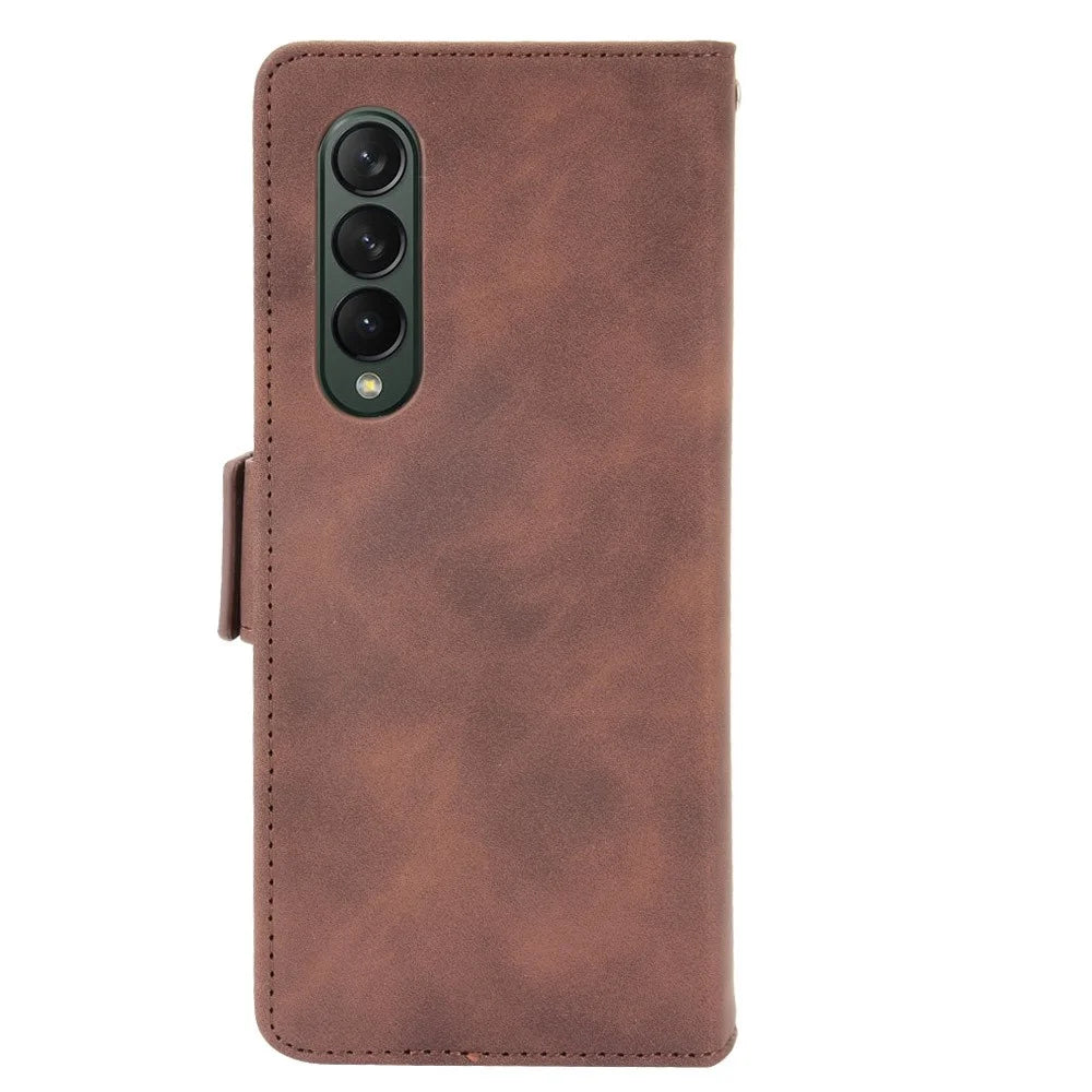 Multiple Card Slots Phone Case for Samsung Galaxy Z Fold4 5G, PU Leather Folio Flip Cover with Wallet / Stand - Brown - 6