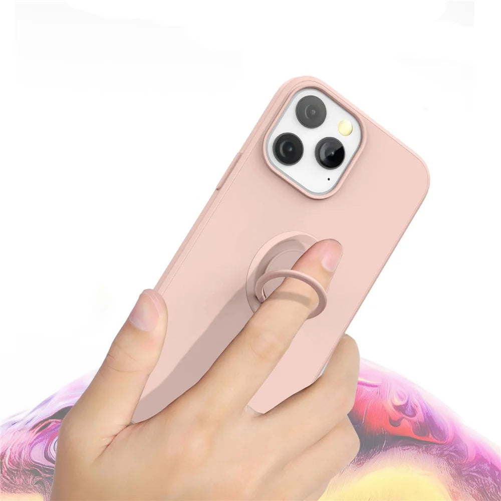 For iPhone 14 Pro 6.1 inch Built-in Magnetic Metal Sheet Liquid Silicone Cell Phone Case Cover with Wrist Strap and Ring Holder Kickstand - Purple - 5