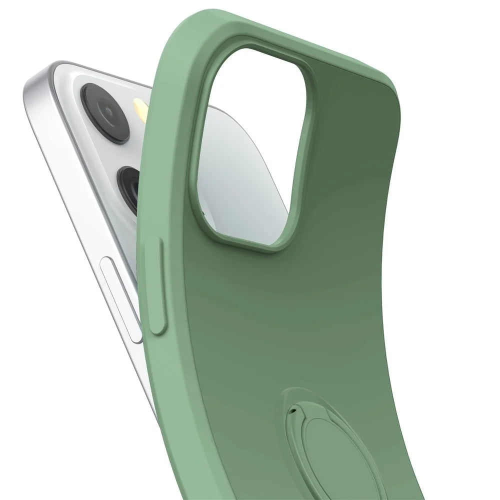 For iPhone 14 Pro Max 6.7 inch Ring Kickstand Design Liquid Silicone Phone Case Protective Cover with Lanyard - Green - 4
