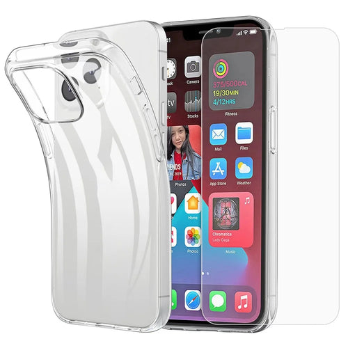 For iPhone 14 Plus 6.7 inch Mobile Phone Case TPU Anti-dust Phone Shell with 2.5D Arc Edge Tempered Glass Screen Film - 1
