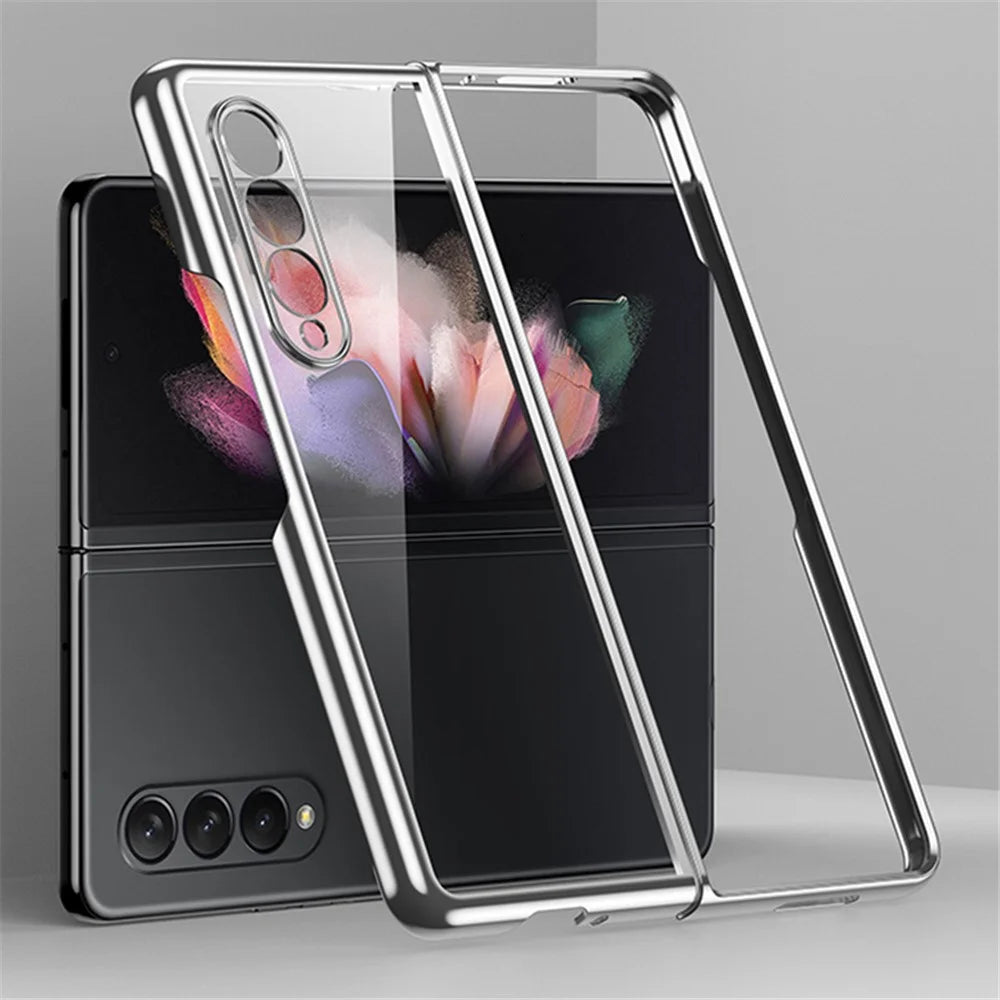 For Samsung Galaxy Z Fold4 5G Electroplating PC Phone Cover Slim Transparent Mobile Phone Back Case - Silver - 1