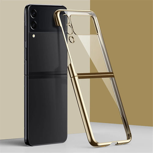 For Samsung Galaxy Z Flip4 5G Electroplating PC Phone Cover Slim Transparent Anti-scratch Mobile Phone Back Case - Champagne Gold - 1