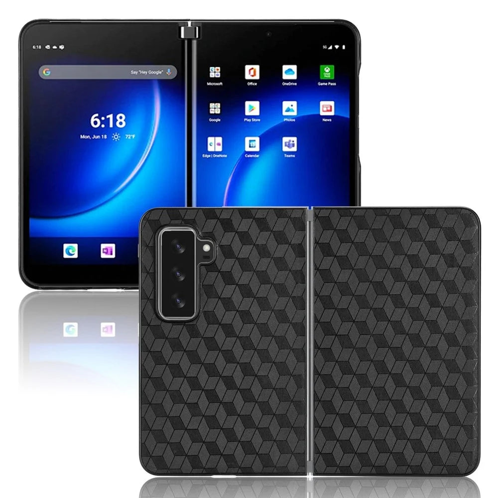 For Microsoft Surface Duo 2 PU Leather Coated PC Cover Rhombus Imprinted Anti-scratch Protective Phone Case - Black - 1
